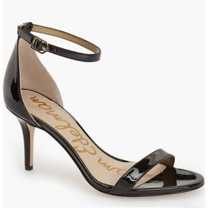Sam Edelman Black Patent Vegan Leather "PATTI" Heels with Ankle Strap Size 6.5